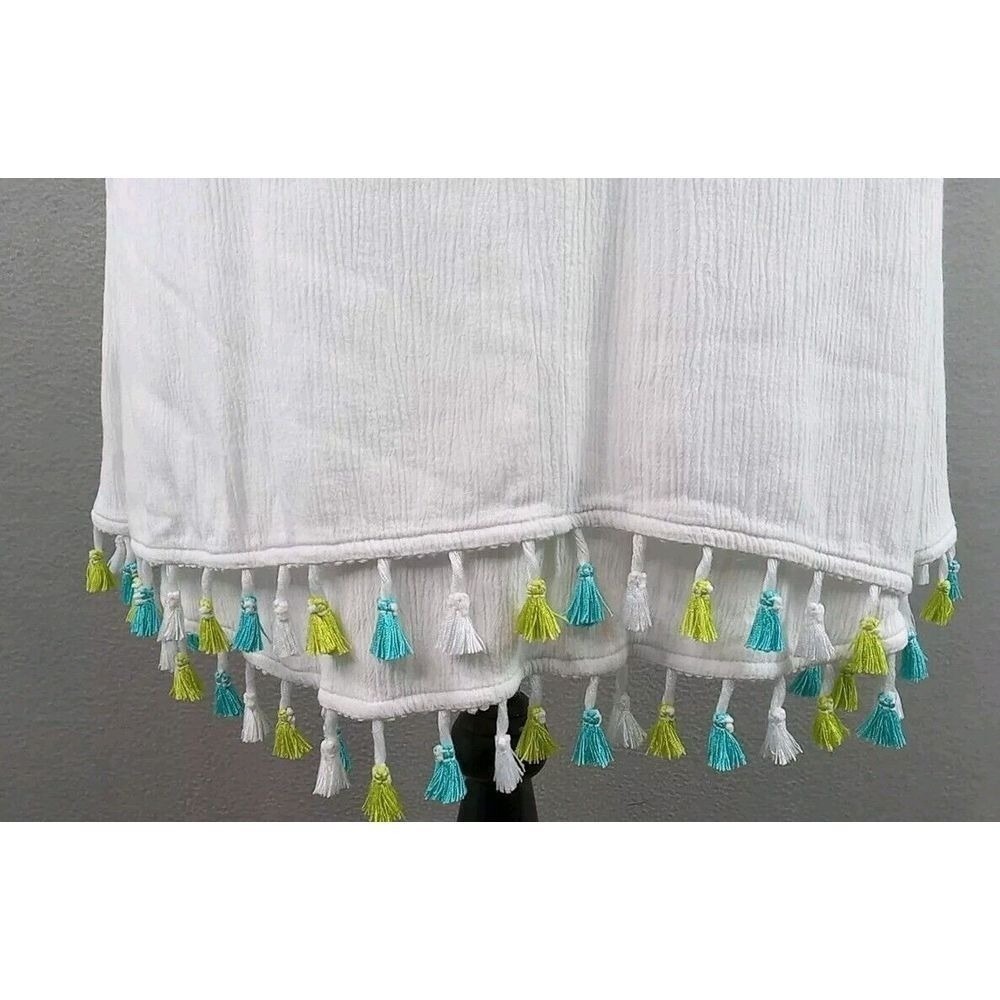 Nina Leonard Dress Womens XL White Summer Tassel Hem Lined Tank Beachy Cottage - Picture 7 of 11